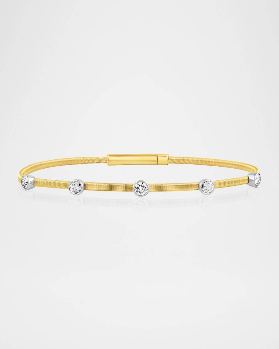 Smooth Wire 5-Stone Diamond Bangle in 18K Gold